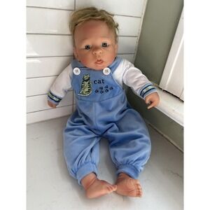 ANNA CARTER DOLL~~ AEL 2005~~BABY DOLL WITH CAT OVERALL OUTFIT~~SOFT BODY